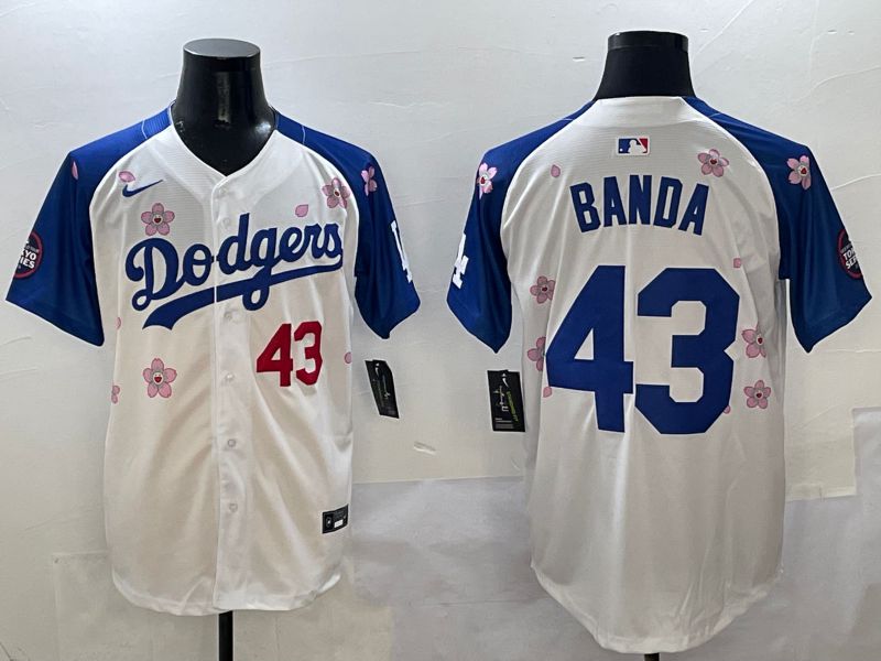 Men Los Angeles Dodgers #43 Banda White Blue Sakura Edition 2025 Nike MLB Jersey style 2->los angeles dodgers->MLB Jersey